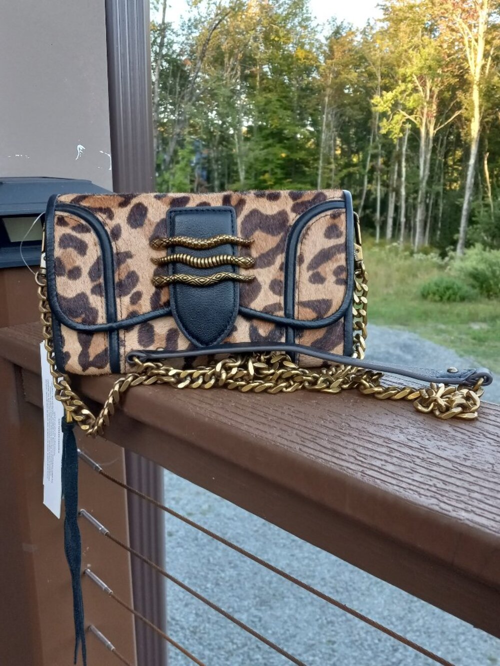 NWT Aimee Kestenberg Fierce & Fab Leather Haircalf Leapard Print Wallet on Chain